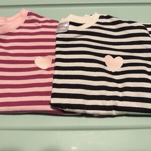 Hanna Andersson Set of 2 Long Sleeve Striped Heart Tees - Girls 10 / 140
